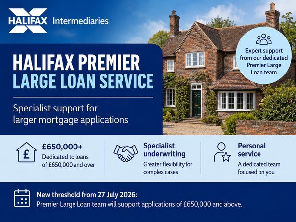 Halifax raises Premier service large loan mortgage threshold from £500,000 to £650,000